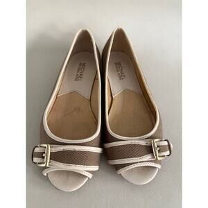 MICHAEL Michael Kors Flats Tan White Peep Toes Size US 5.5 MSRP 300$‎